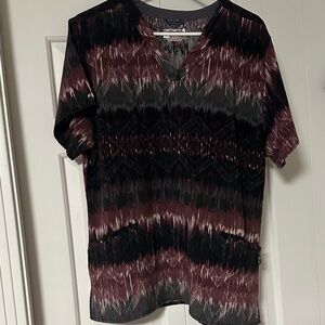 Carheart Maroon & Black V-Neck Scrub Top with Pattern